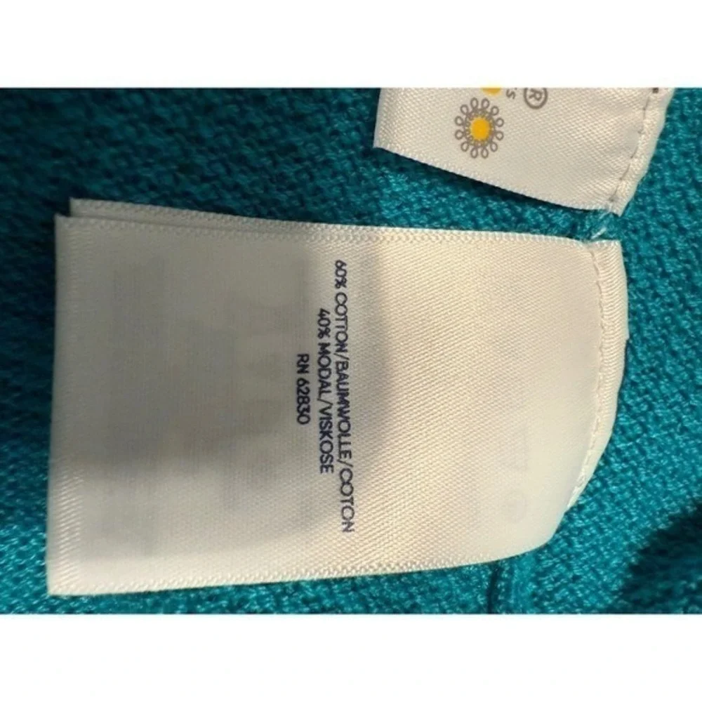 Lands End Teal Blue Cardigan Sweater Knit Stripe Open Front‎ Women 1X 60/40